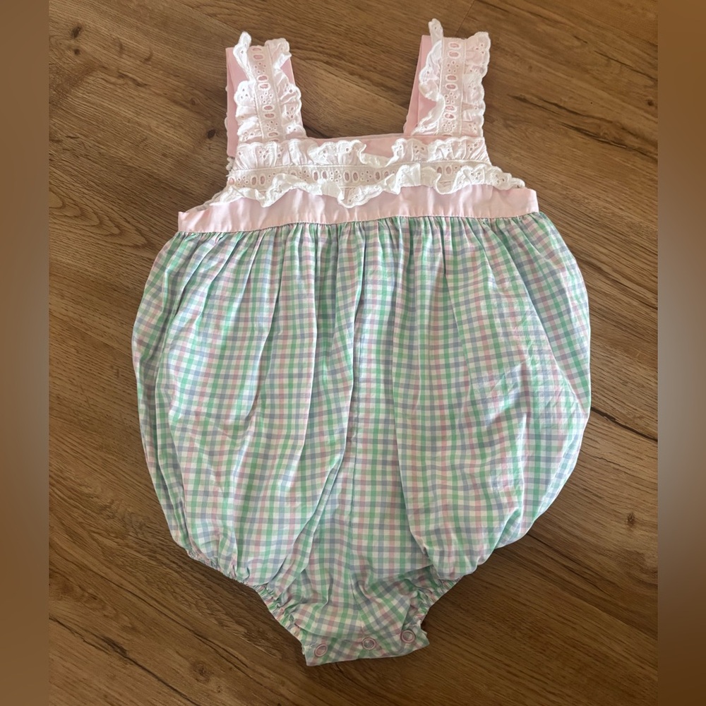 TBBC Pink and Green Gingham Baby Romper